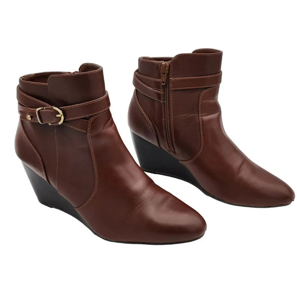 Bass Womens Angie Buckle Ankle Wedge Boots Booties Size 9M Brown - Picture 8 of 12